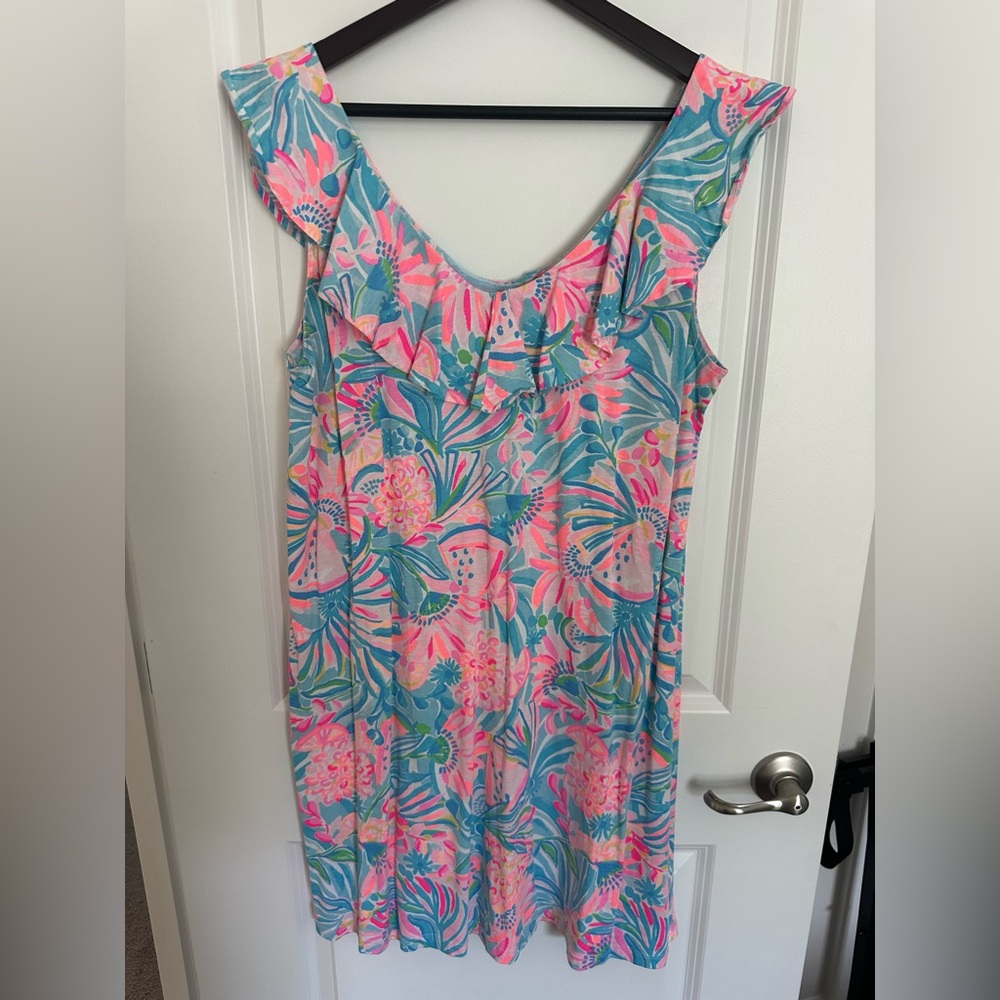Lilly Pulitzer Pink and Blue Ruffle Sundress Size Large
